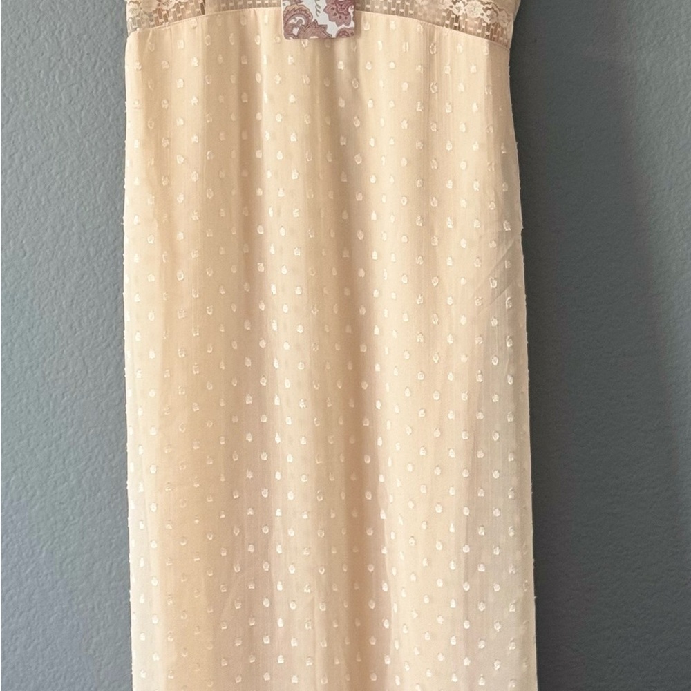 Elegant Cream Maxi Dress with Swiss Dot Detailing